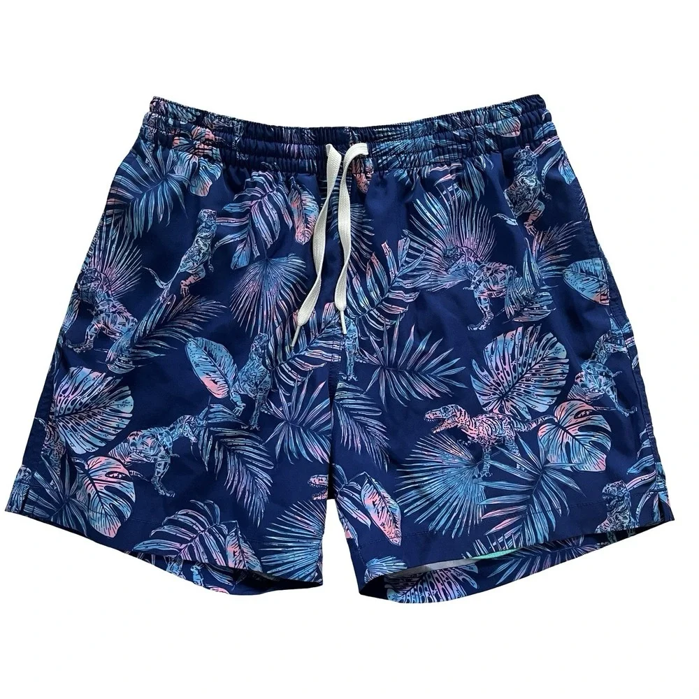 Chubbies Men's Size M Swim Trunks Dark Blue Dinosaur Palm 5.5